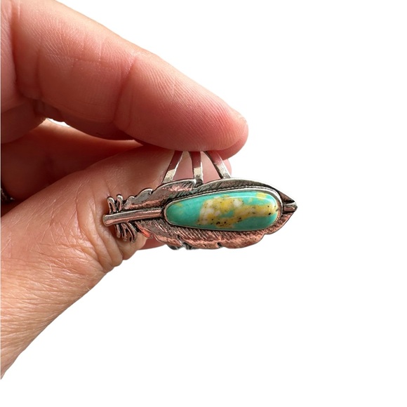 Silver and Turquoise Native American Style Feather Ring - Picture 4 of 6